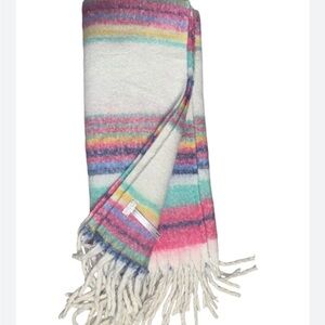New Free People Pastel Rainbow Stripe Fringe Throw Blanket Soft Cozy